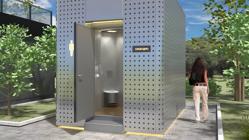 ОАЗИС 180° с открытой дверью: кабина и табло занятости